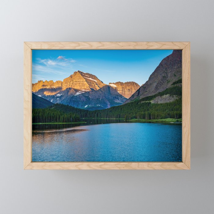 Dawn breaks over Mount Wilbur at Swiftcurrent Lake, Glacier National Park  Montana Framed Mini Art Print