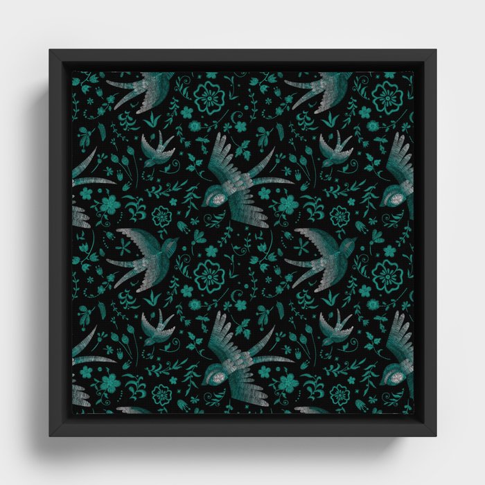 Embroidered Birds & Flowers Framed Canvas