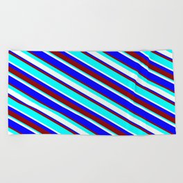 [ Thumbnail: Mint Cream, Blue, Dark Red, and Aqua Colored Lined Pattern Beach Towel ]