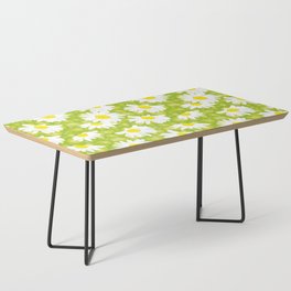Cute Daisies on Leopard Print Pattern \\ Retro Green & Yellow Color Palette \\ Indie Kid Aesthetics Coffee Table