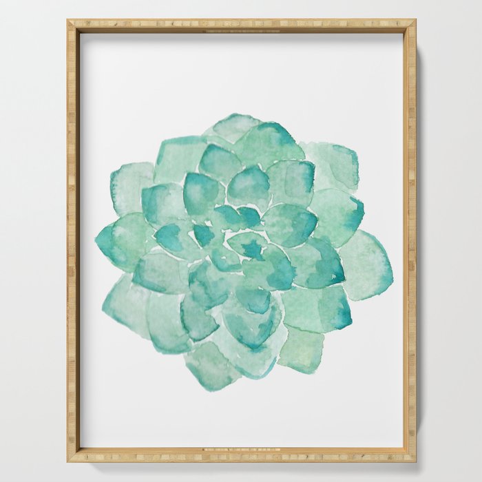 Watercolor Succulent print in seafoam green Serving Tray