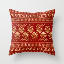 Greek Meander - Greek Ornament - Gold on Red #11 Throw Pillow