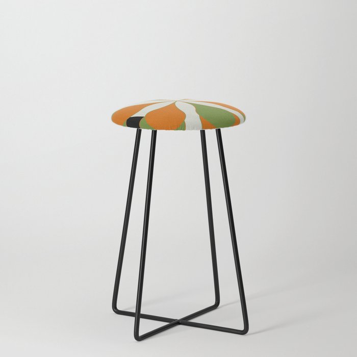 Mid-Century Modern Art 1.4 - Green & Orange Flower Counter Stool