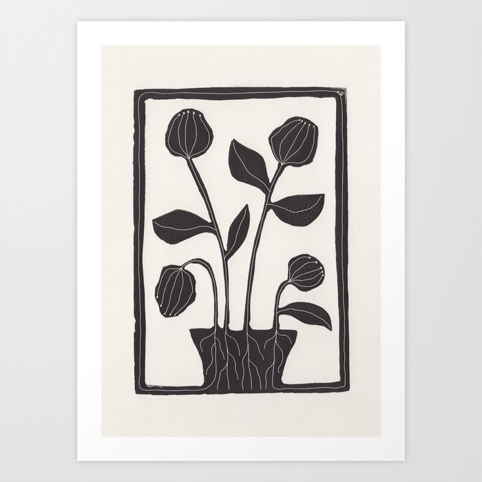 Floral Serenity / Lino Print Art Print
