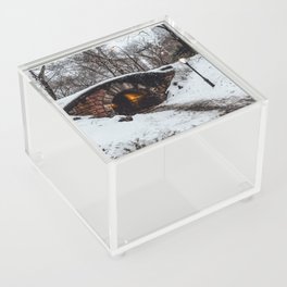 Central Park Inscope Arch during winter snowstorm blizzard in New York City Acrylic Box