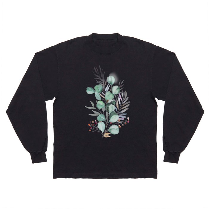 Winter floral Watercolor bouquet with pastel leaves, berries and flowers Long Sleeve T Shirt