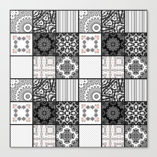 Patchwork . Squares of black, gray Patterns . Canvas Print