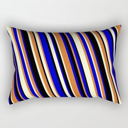 [ Thumbnail: Chocolate, Light Yellow, Black & Blue Colored Lines/Stripes Pattern Rectangular Pillow ]