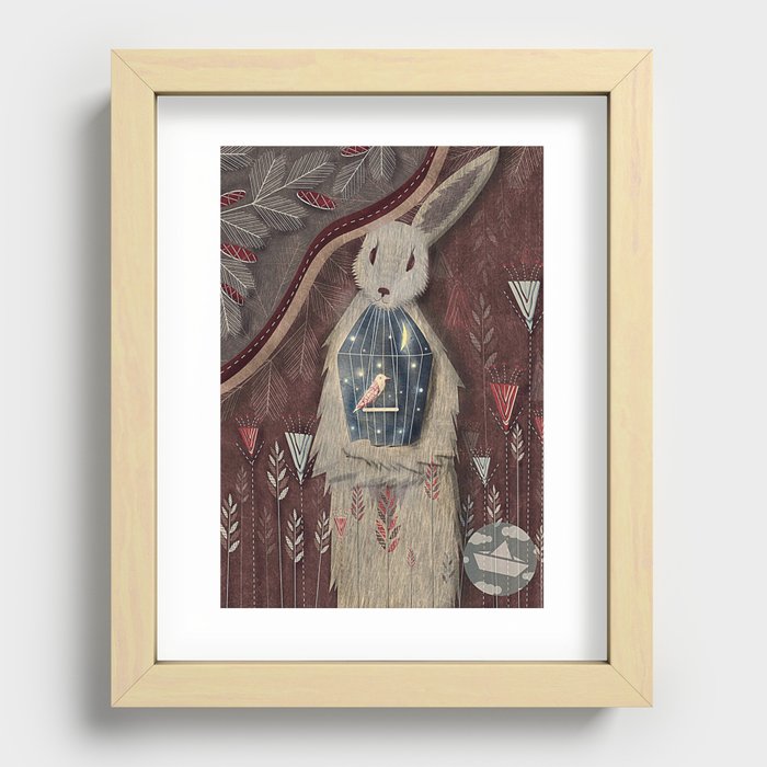 Chaising rabbit Recessed Framed Print