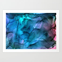 Abstract Ink Blue Turquoise Pink Marble Art Print