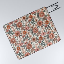 70s flowers - 70s, retro, spring, floral, florals, floral pattern, retro flowers, boho, hippie, earthy, muted Picnic Blanket