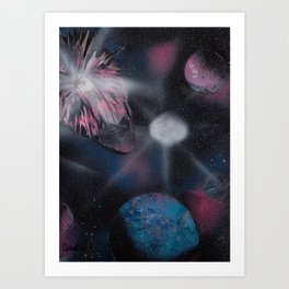 Exploding Planet Spacescape - Spray Paint Art Art Print | Aerosol, Illustration, Spacescape, Planet, Spraypaintart, Planets, Sci-Fi, Space, Spraypaint, Stars 