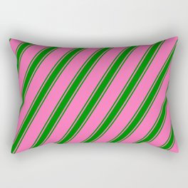 [ Thumbnail: Hot Pink and Green Colored Lined/Striped Pattern Rectangular Pillow ]