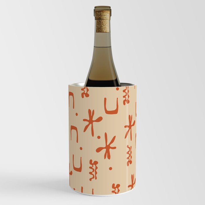 Organic Hieroglyph Abstract Pattern in Mid Mod Burnt Orange and Beige Wine Chiller