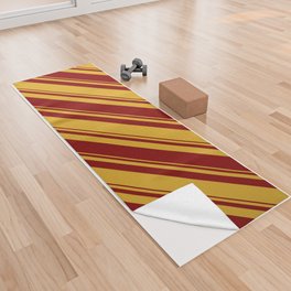 [ Thumbnail: Goldenrod & Maroon Colored Lines/Stripes Pattern Yoga Towel ]
