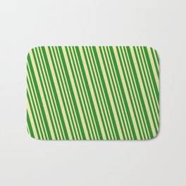 [ Thumbnail: Pale Goldenrod and Forest Green Colored Lined/Striped Pattern Bath Mat ]