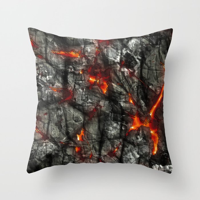 Fiery lava glowing through dark melting stone Throw Pillow