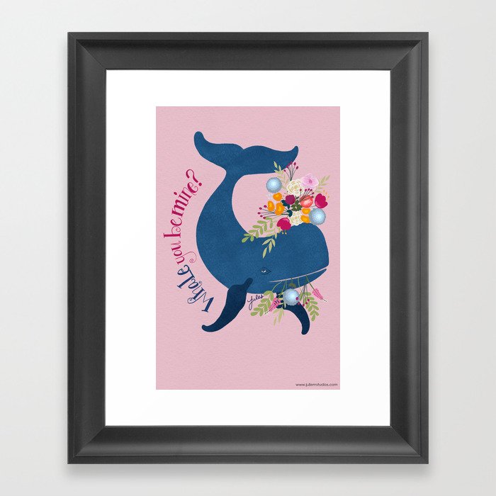 Whale you be mine, Valentines Framed Art Print