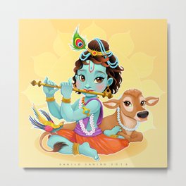Baby Krishna with sacred cow Metal Print