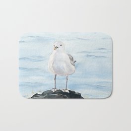 Seagull 2 Bath Mat | Ocean, Realism, Blue, Artwork, Seagull, Painting, Boat, Gift, Lover, Beach 