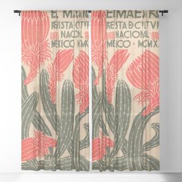 Mexico, Cactus Vintage Wall Art Sheer Curtain
