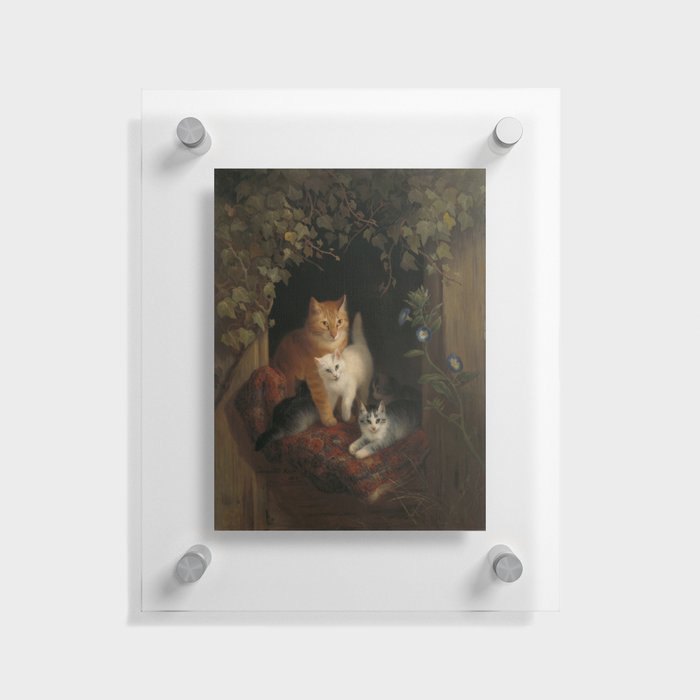 Cat with kittens, 1844 Floating Acrylic Print