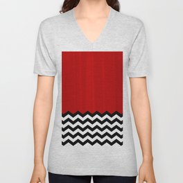 Red Black White Chevron Room w/ Curtains V Neck T Shirt