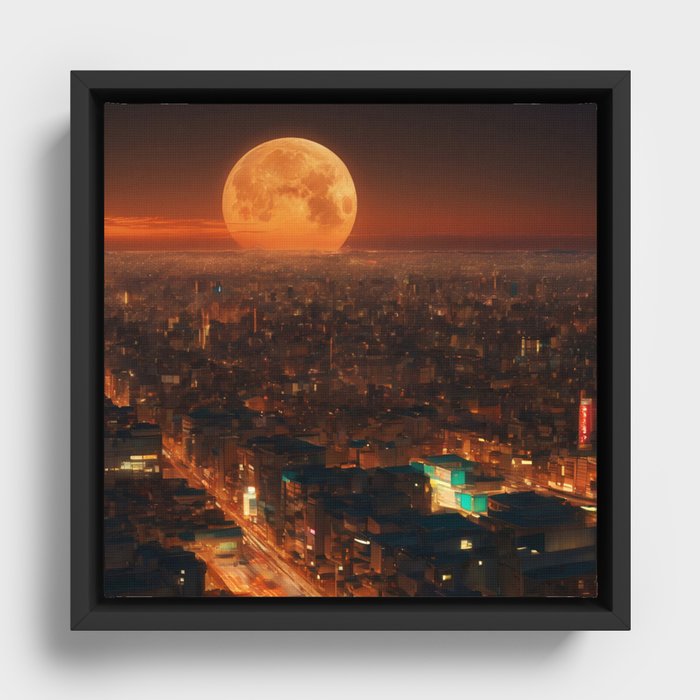 Super moon city Framed Canvas