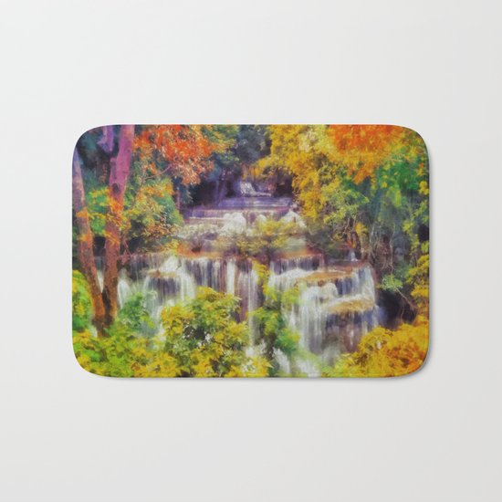 Autumn landscape with waterfall Bath Mat