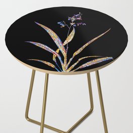 Floral Flax Lilies Mosaic on Black Side Table