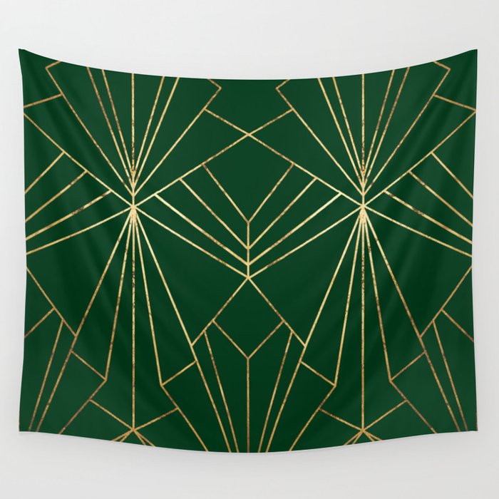 Art Deco in Emerald Green - Large Scale Wall Tapestry