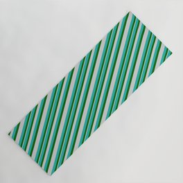 [ Thumbnail: Light Sea Green, Dark Green & Light Gray Colored Stripes Pattern Yoga Mat ]
