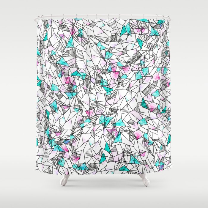 Pink And Teal Abstract Watercolor And Geometric Shower Curtain By