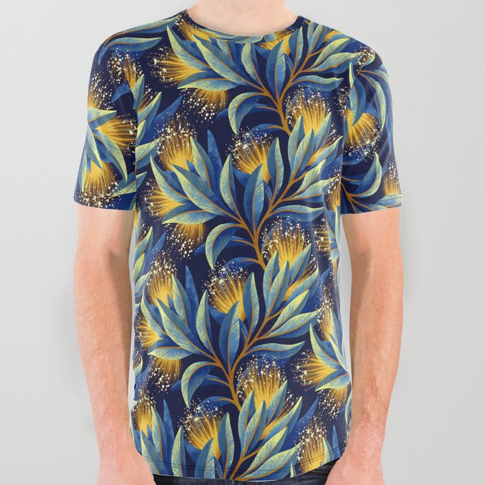 Pohutukawa - Yellow / Blue All Over Graphic Tee