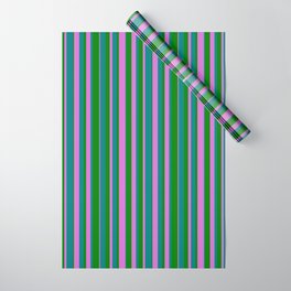 [ Thumbnail: Green, Orchid, and Teal Colored Lines Pattern Wrapping Paper ]