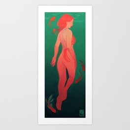 without  hostility Art Print | Digital, Green, Painting, Fish, Illustrations, Underwater, Red, Ilyaev 