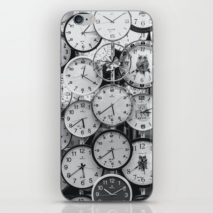 Clocks montage, time variations black and white portrait photograph - photography - photographs iPhone Skin