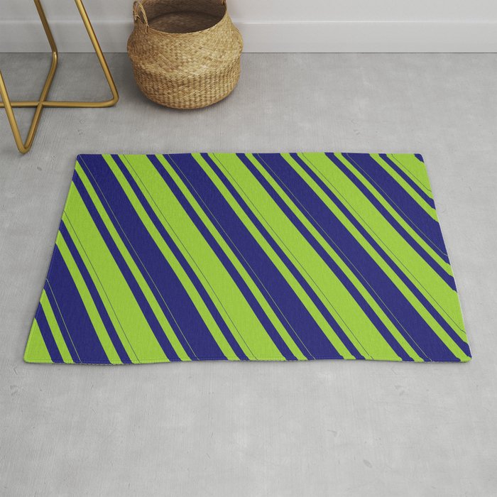 Midnight Blue & Green Colored Lines Pattern Rug
