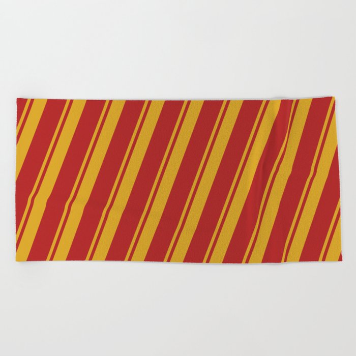 Goldenrod & Red Colored Lined Pattern Beach Towel