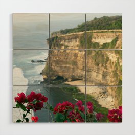 Red Bougainvillea Over The Cliffs Of Uluwatu, Bali, Indonesia Wood Wall Art