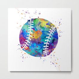 Baseball Ball Art Colorful Blue Purple Watercolor Art Gift Baseball Player Gift Sports Lover Gift Metal Print