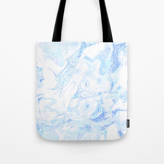 White Marble with Pastel Blue Purple Teal Glitter Tote Bag