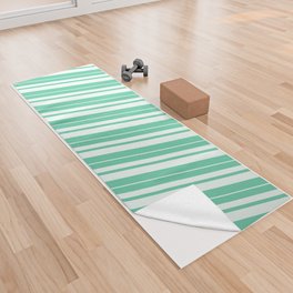 [ Thumbnail: Aquamarine and Mint Cream Colored Stripes Pattern Yoga Towel ]