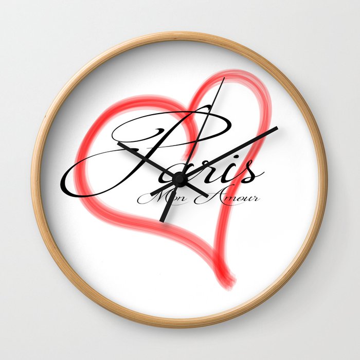 Paris Mon Amour in a red heart - Vector Wall Clock