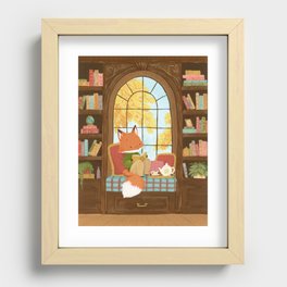 Cozy Autumn Library Fox Recessed Framed Print