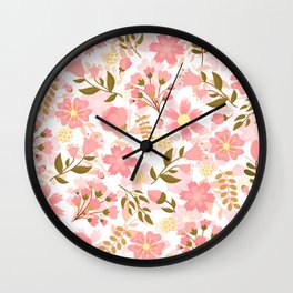 Pink Florals Seamless Pattern Design, Cute Pink Flowers Wall Clock