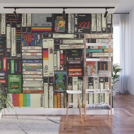 Cassettes, VHS & Video Games Wall Mural | Popart, Curated, Pen, Illustration, Movies, 90S, Game, Drawing, Nostalgic, Music 