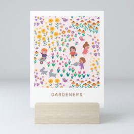 Little Gardeners: Pink Mini Art Print