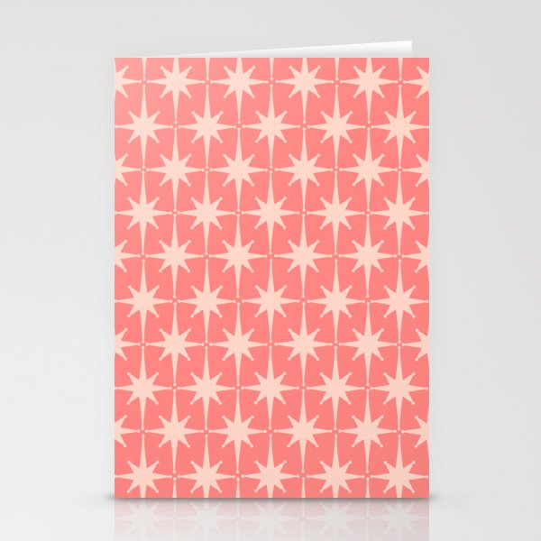 Midcentury Modern Atomic Starburst Pattern in Pretty Pink and Light Blush Stationery Cards