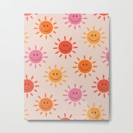 Happy Sun Pattern, Cute Sunshine, Blush, Pink, Colorful Metal Print